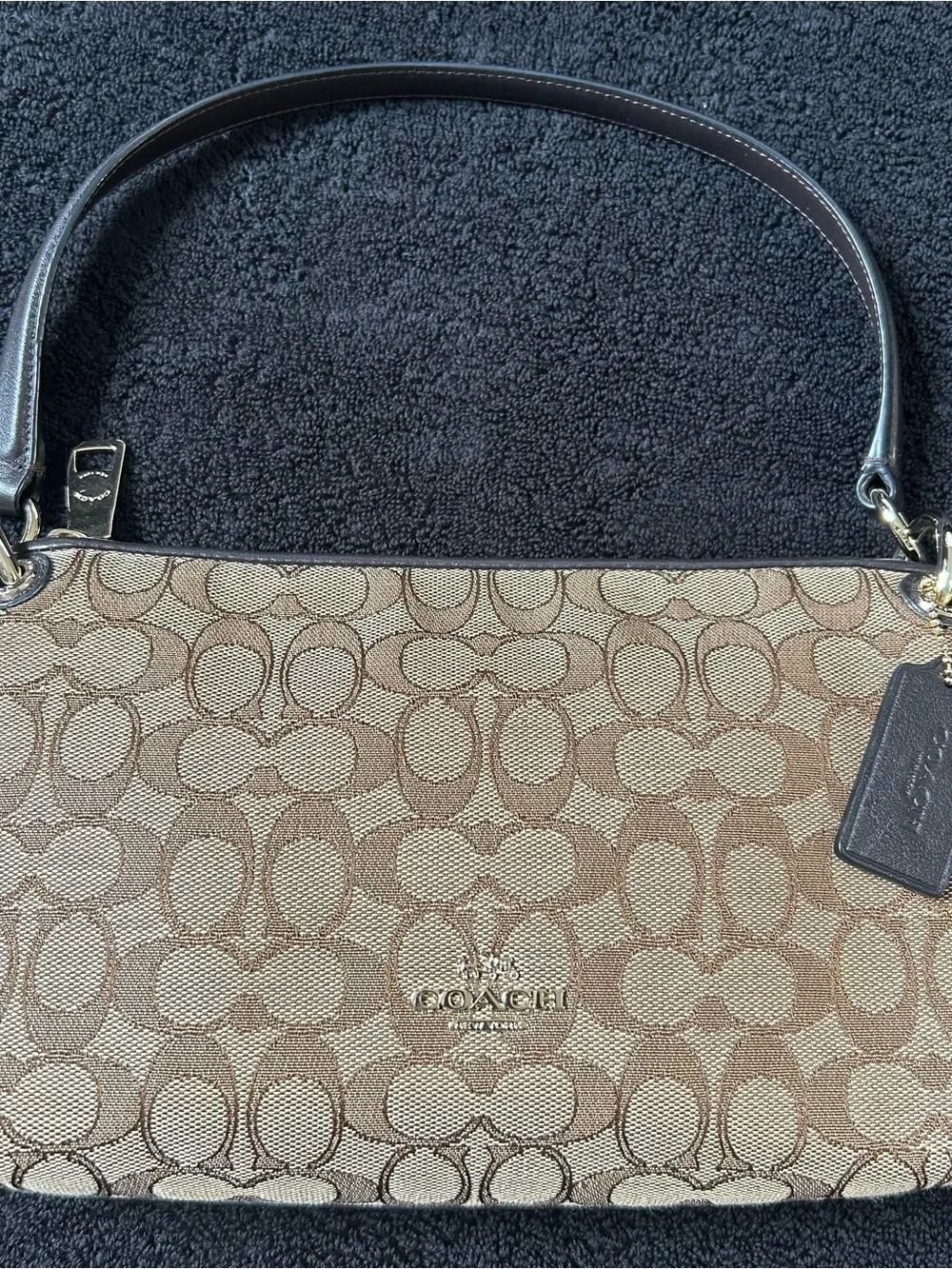 Coach Signature Canvas Shoulder Bag Hobo Demi Bag Khaki Brown EUC 36380 Designer
